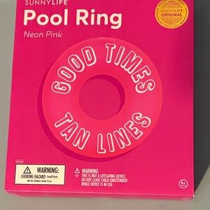 Sunnylife Neon Pink Pool Ring with 'Good Times Tan Lines' Graphic